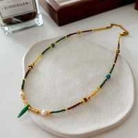 Elegant Retro Geometric Natural Stone Freshwater Pearl Copper Women's Bracelets Necklace sku image 23