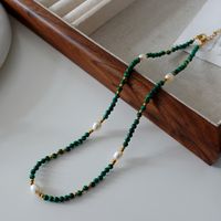Simple Style Geometric Natural Stone Malachite Freshwater Pearl Necklace In Bulk sku image 3