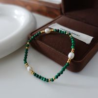Elegant Retro Geometric Natural Stone Freshwater Pearl Copper Women's Bracelets Necklace sku image 3
