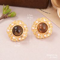1 Pair Simple Style Oval Inlay Alloy Artificial Pearls Natural Stone 18K Gold Plated Ear Studs main image 2