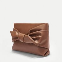 Women's Medium Pu Leather Solid Color Bow Knot Elegant Vintage Style Zipper Clutch Bag main image 3