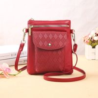 Women's Small Pu Leather Solid Color Lingge Classic Style Zipper Phone Wallets sku image 1