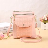 Women's Small Pu Leather Solid Color Lingge Classic Style Zipper Phone Wallets sku image 5