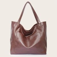 Women's Large Pu Leather Solid Color Vintage Style Classic Style Square Magnetic Buckle Tote Bag sku image 4