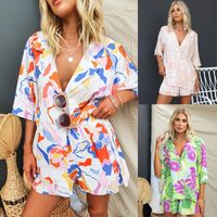 Vacances Du Quotidien Femmes Style Simple Abstrait Polyester Bouton Ensembles De Pantalons Ensembles De Shorts main image 1