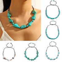 Wholesale Jewelry Retro Ethnic Style Classic Style Geometric Round Artificial Pearl Turquoise Resin Necklace main image 4