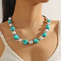 Wholesale Jewelry Retro Ethnic Style Classic Style Geometric Round Artificial Pearl Turquoise Resin Necklace main image 5