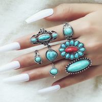 Exaggerated Ethnic Style Cool Style Leaf Round Snake Alloy Plating Inlay Turquoise Women's Rings main image 7