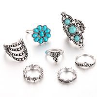 Exaggerated Ethnic Style Cool Style Leaf Round Snake Alloy Plating Inlay Turquoise Women's Rings sku image 3