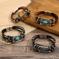 Modern Style Cool Style Oval Pu Leather Inlay Turquoise Men's Bracelets main image 1