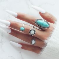 Exaggerated Ethnic Style Cool Style Leaf Round Snake Alloy Plating Inlay Turquoise Women's Rings sku image 1