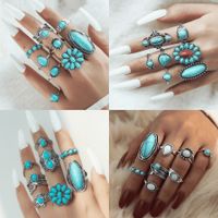 Exaggerated Ethnic Style Cool Style Leaf Round Snake Alloy Plating Inlay Turquoise Women's Rings main image 1