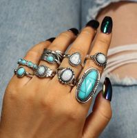 Exaggerated Ethnic Style Cool Style Leaf Round Snake Alloy Plating Inlay Turquoise Women's Rings sku image 4