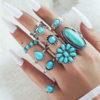 Exaggerated Ethnic Style Cool Style Leaf Round Snake Alloy Plating Inlay Turquoise Women's Rings main image 8