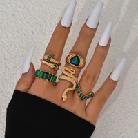 Exaggerated Ethnic Style Cool Style Leaf Round Snake Alloy Plating Inlay Turquoise Women's Rings sku image 2