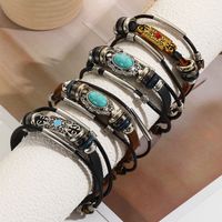 Modern Style Cool Style Oval Pu Leather Inlay Turquoise Men's Bracelets main image 5