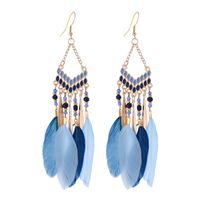 1 Pair Chinoiserie Ethnic Style Classic Style Water Droplets Tassel Alloy Feather Drop Earrings main image 3