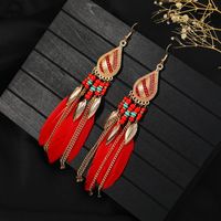 1 Pair Chinoiserie Ethnic Style Classic Style Water Droplets Tassel Alloy Feather Drop Earrings main image 5