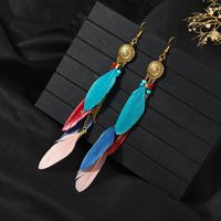 1 Pair Chinoiserie Ethnic Style Classic Style Water Droplets Tassel Alloy Feather Drop Earrings sku image 11