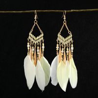 1 Pair Chinoiserie Ethnic Style Classic Style Water Droplets Tassel Alloy Feather Drop Earrings sku image 19
