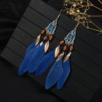 1 Pair Chinoiserie Ethnic Style Classic Style Water Droplets Tassel Alloy Feather Drop Earrings sku image 2