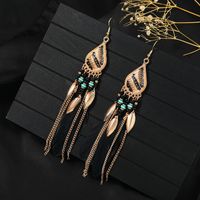 1 Pair Chinoiserie Ethnic Style Classic Style Water Droplets Tassel Alloy Feather Drop Earrings sku image 10