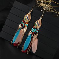 1 Pair Chinoiserie Ethnic Style Classic Style Water Droplets Tassel Alloy Feather Drop Earrings sku image 6