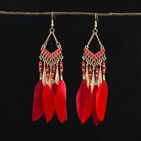 1 Pair Chinoiserie Ethnic Style Classic Style Water Droplets Tassel Alloy Feather Drop Earrings sku image 21