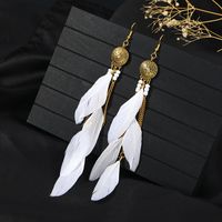 1 Pair Chinoiserie Ethnic Style Classic Style Water Droplets Tassel Alloy Feather Drop Earrings sku image 13