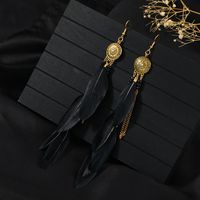 1 Pair Chinoiserie Ethnic Style Classic Style Water Droplets Tassel Alloy Feather Drop Earrings sku image 17