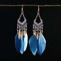 1 Pair Chinoiserie Ethnic Style Classic Style Water Droplets Tassel Alloy Feather Drop Earrings main image 4