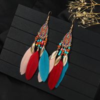 1 Pair Chinoiserie Ethnic Style Classic Style Water Droplets Tassel Alloy Feather Drop Earrings main image 6