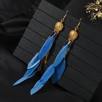 1 Pair Chinoiserie Ethnic Style Classic Style Water Droplets Tassel Alloy Feather Drop Earrings sku image 12