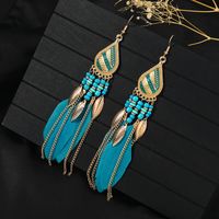 1 Pair Chinoiserie Ethnic Style Classic Style Water Droplets Tassel Alloy Feather Drop Earrings sku image 9