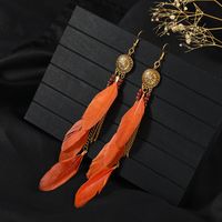 1 Pair Chinoiserie Ethnic Style Classic Style Water Droplets Tassel Alloy Feather Drop Earrings sku image 16