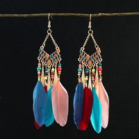 1 Pair Chinoiserie Ethnic Style Classic Style Water Droplets Tassel Alloy Feather Drop Earrings sku image 18