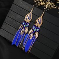 1 Pair Chinoiserie Ethnic Style Classic Style Water Droplets Tassel Alloy Feather Drop Earrings sku image 7