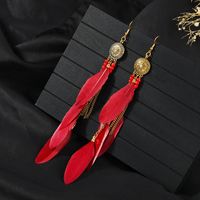 1 Pair Chinoiserie Ethnic Style Classic Style Water Droplets Tassel Alloy Feather Drop Earrings sku image 14