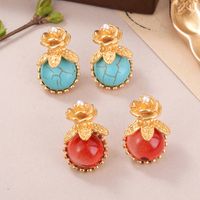 1 Pair Casual Vacation Round Flower Plating Inlay Alloy Artificial Pearls Glass Ear Studs main image 1
