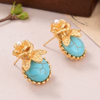 1 Pair Casual Vacation Round Flower Plating Inlay Alloy Artificial Pearls Glass Ear Studs main image 3