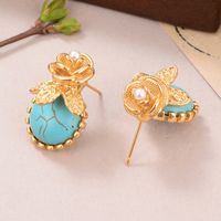 1 Pair Casual Vacation Round Flower Plating Inlay Alloy Artificial Pearls Glass Ear Studs main image 4