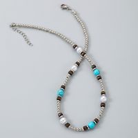 Simple Style Geometric Artificial Pearl Wooden Beads Turquoise Plating Men's Necklace main image 5