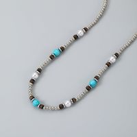 Simple Style Geometric Artificial Pearl Wooden Beads Turquoise Plating Men's Necklace main image 3