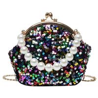 White Black Pink Sequin Solid Color Beading Sequins Shell Evening Bags sku image 2