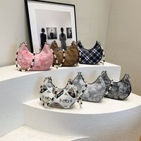 Women's Small Pu Leather Plaid Flower Streetwear Dumpling Shape Zipper Underarm Bag main image 1