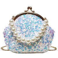White Black Pink Sequin Solid Color Beading Sequins Shell Evening Bags sku image 1