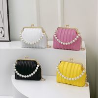 Women's Small Pu Leather Solid Color Vintage Style Classic Style Beading Clasp Frame Dome Bag main image 1