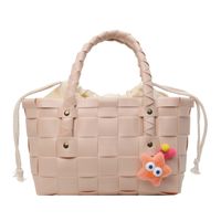 Women's Medium Pu Leather Solid Color Cute Vacation String Bucket Bag sku image 2