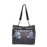 Women's Large Pu Leather Newspaper Streetwear Square Zipper Shopping Bags sku image 1