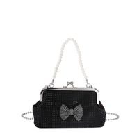 Women's Small Light Diamond Pu Leather Solid Color Bow Knot Vintage Style Clasp Frame Crossbody Bag sku image 1